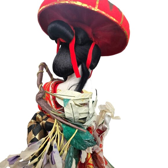Japanese Geisha Doll With Willow Branches In Traditional Kimono On Wooden Base J - Picture 11 of 14